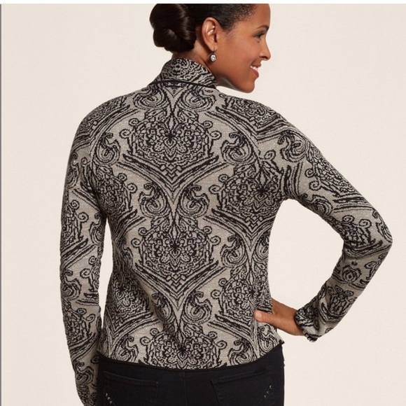 Chico's Black and Gray metallic shimmer Patterned Cardigan size 1 - Picture 3 of 9